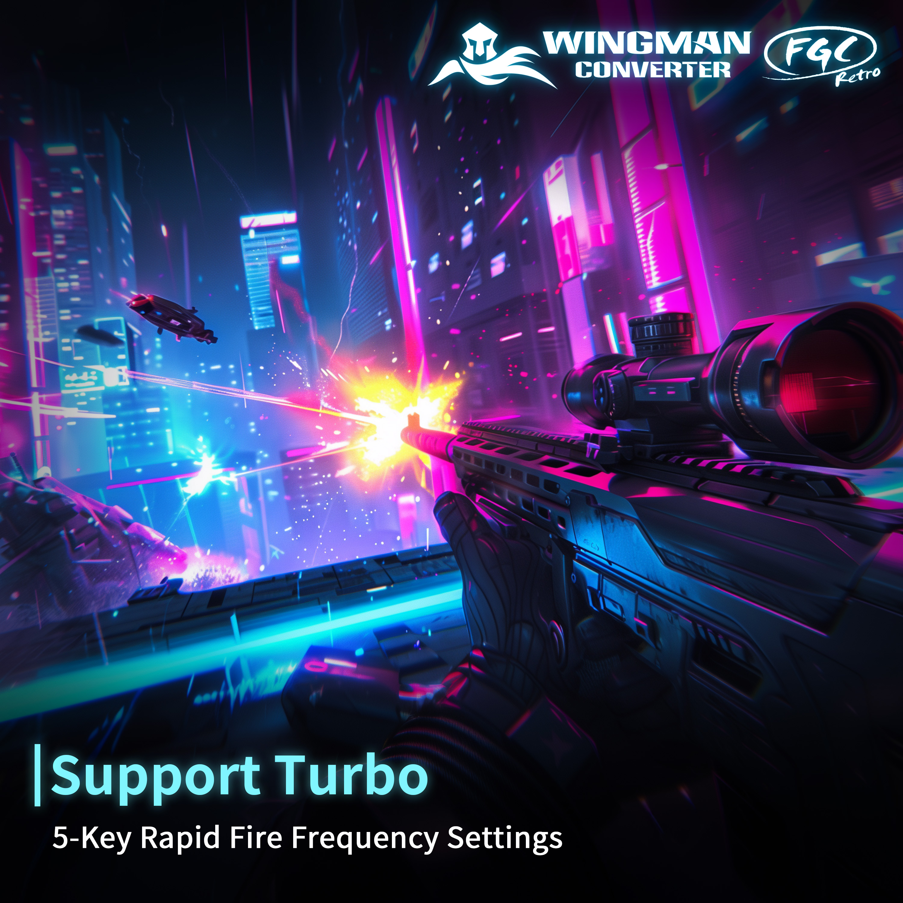 Support for Turbo function with 5-key rapid fire settings
